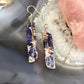 Sterling Silver Elongated Tilde Shape Blue Sodalite Slab Dangle Earrings For Women  #216