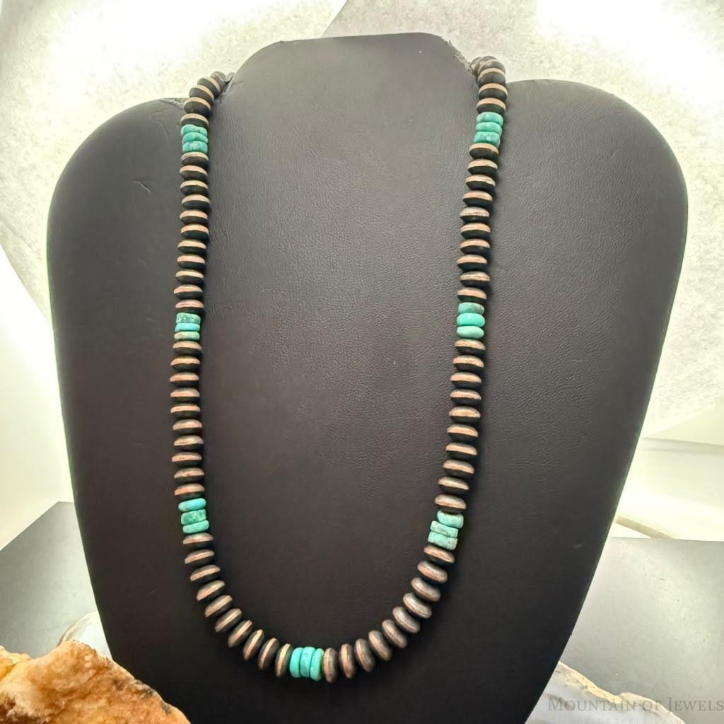 Southwestern Style 8mm Copper Navajo Pearl Saucer & Turquoise 18"-20" Necklace