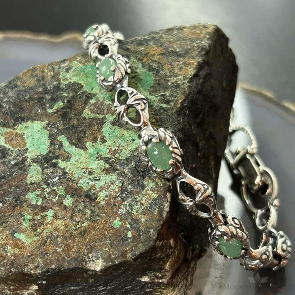 Carolyn Pollack Sterling Silver 7 Oval Aventurine Link Bracelet For Women