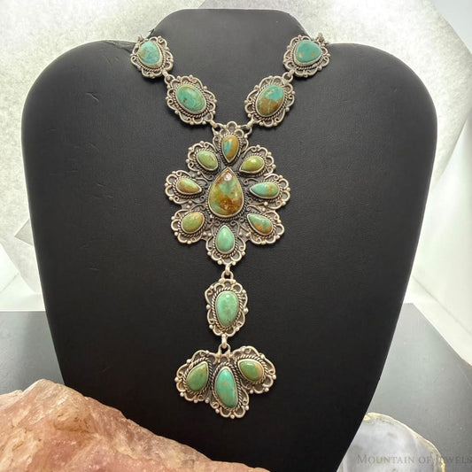 Sterling Silver Southwestern Style Royston Turquoise Lariat 29" Necklace For Women