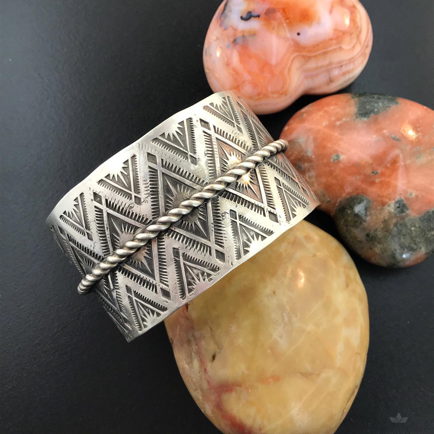 Tawney Cruz-Willie Native American Sterling Silver Hand Stamped Wide Bracelet
