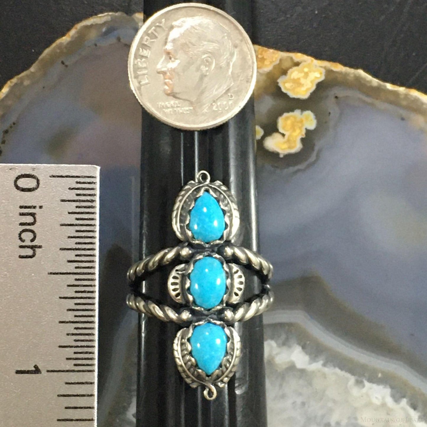 Carolyn Pollack Sterling Silver 3 Turquoise Split Shank Ring In Variety of Sizes