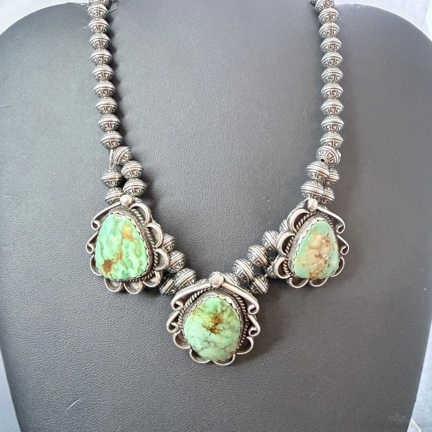 Native American Sterling Silver Royston Turquoise Decorated 14" Necklace For Women