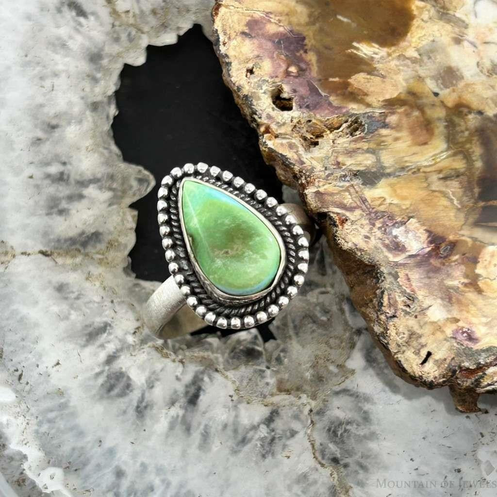 Sterling Silver Southwestern Style Teardrop Sonora Gold Turquoise Adjustable Ring For Women #9