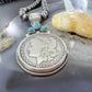 Genuine 1890 90% Morgan Silver Dollar Coin Turquoise Decorated Unisex Pendant