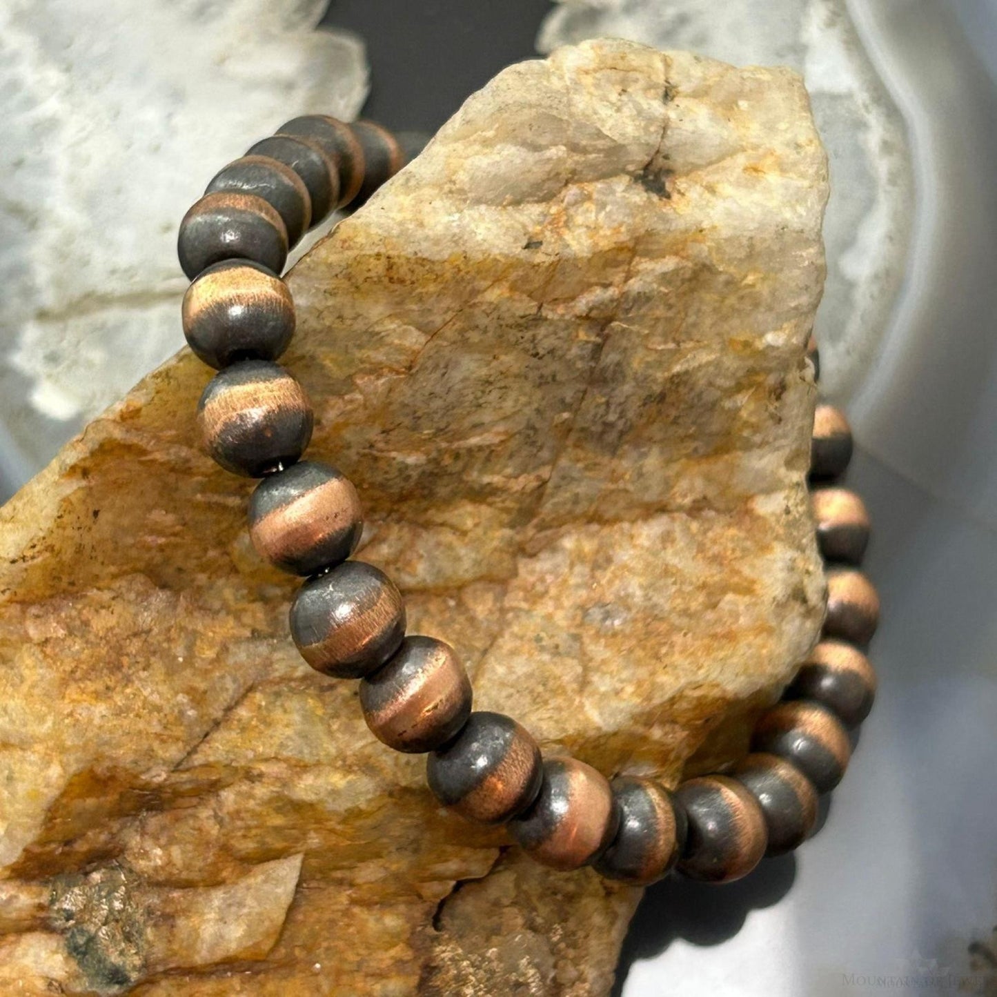 Copper 8mm Navajo Pearl Beads 6.75" Bracelet For Women