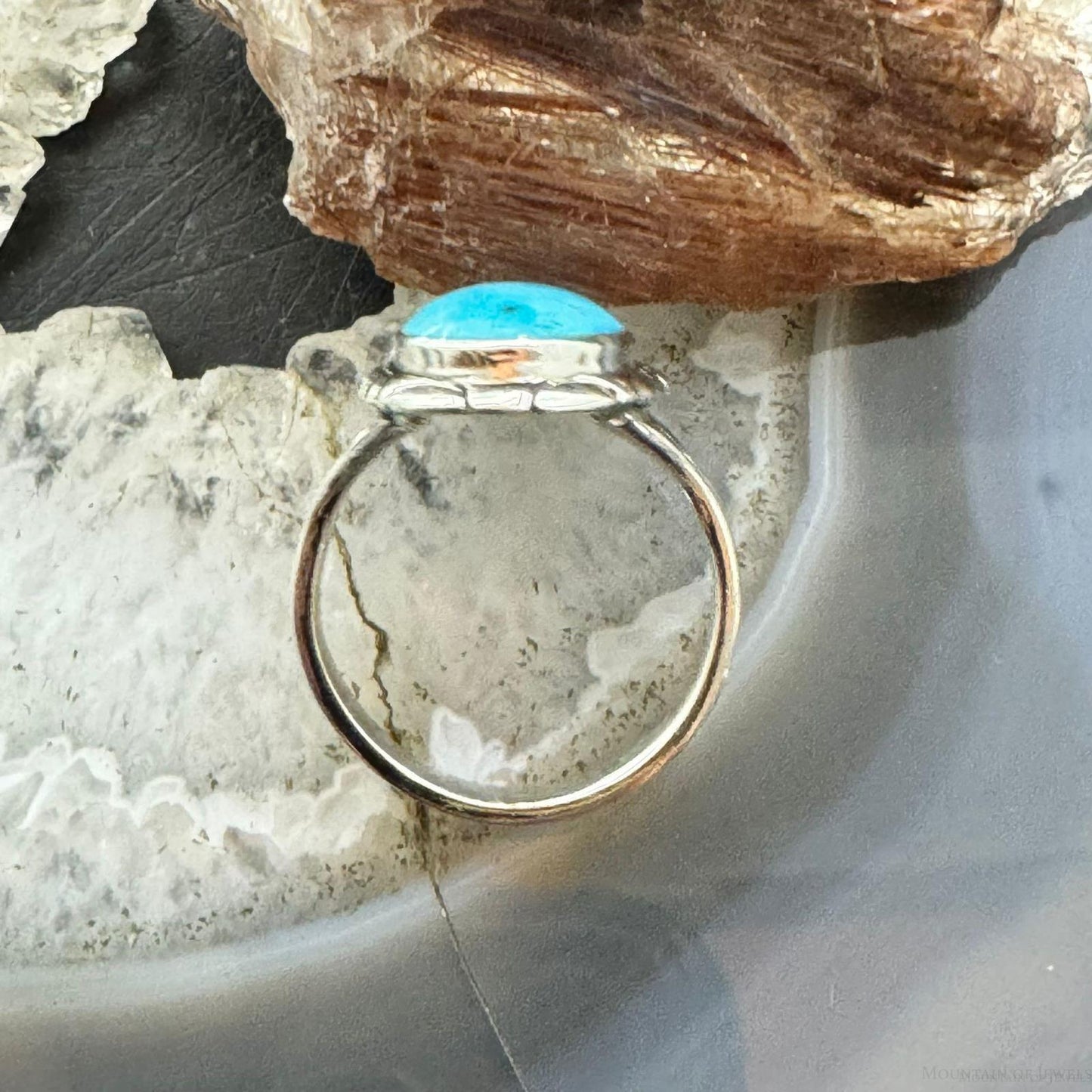 Native American Sterling Silver Oval Turquoise Decorated Ring Sz 8.5 For Women