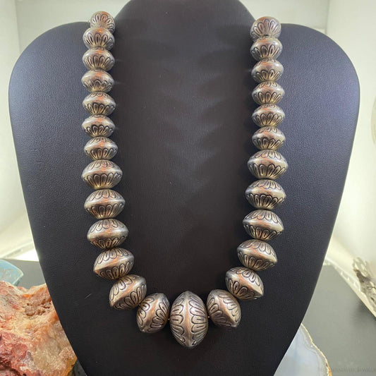 Native American Vintage Silver Graduated Handmade Navajo Pearl Bead Necklace 32"