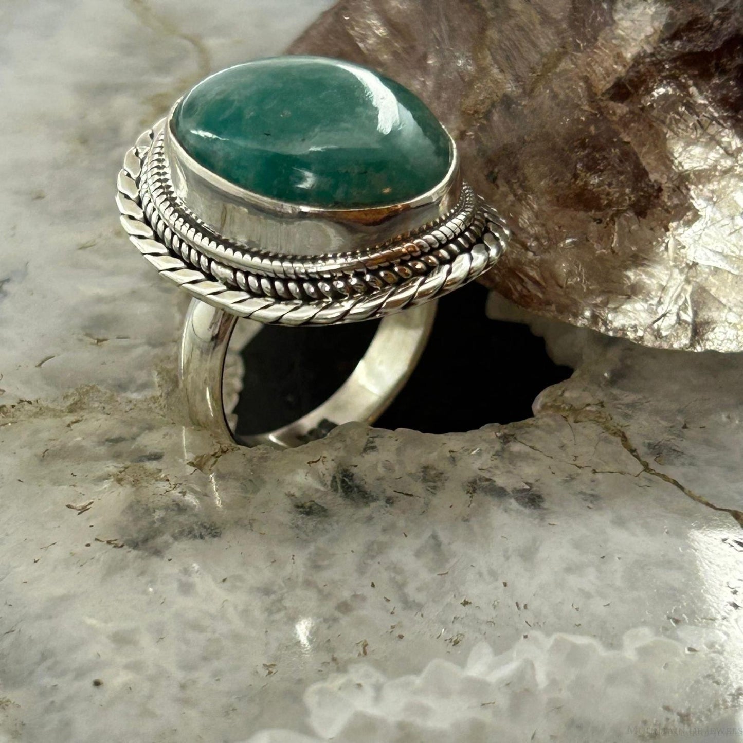 Sterling Silver Southwestern Style Oval Amazonite Decorated Ring Size 7 For Women