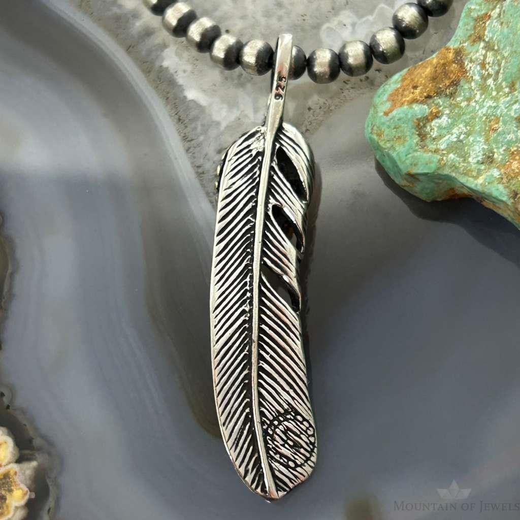 Sterling Silver Southwestern Style Feather & Leaf Unisex Pendant