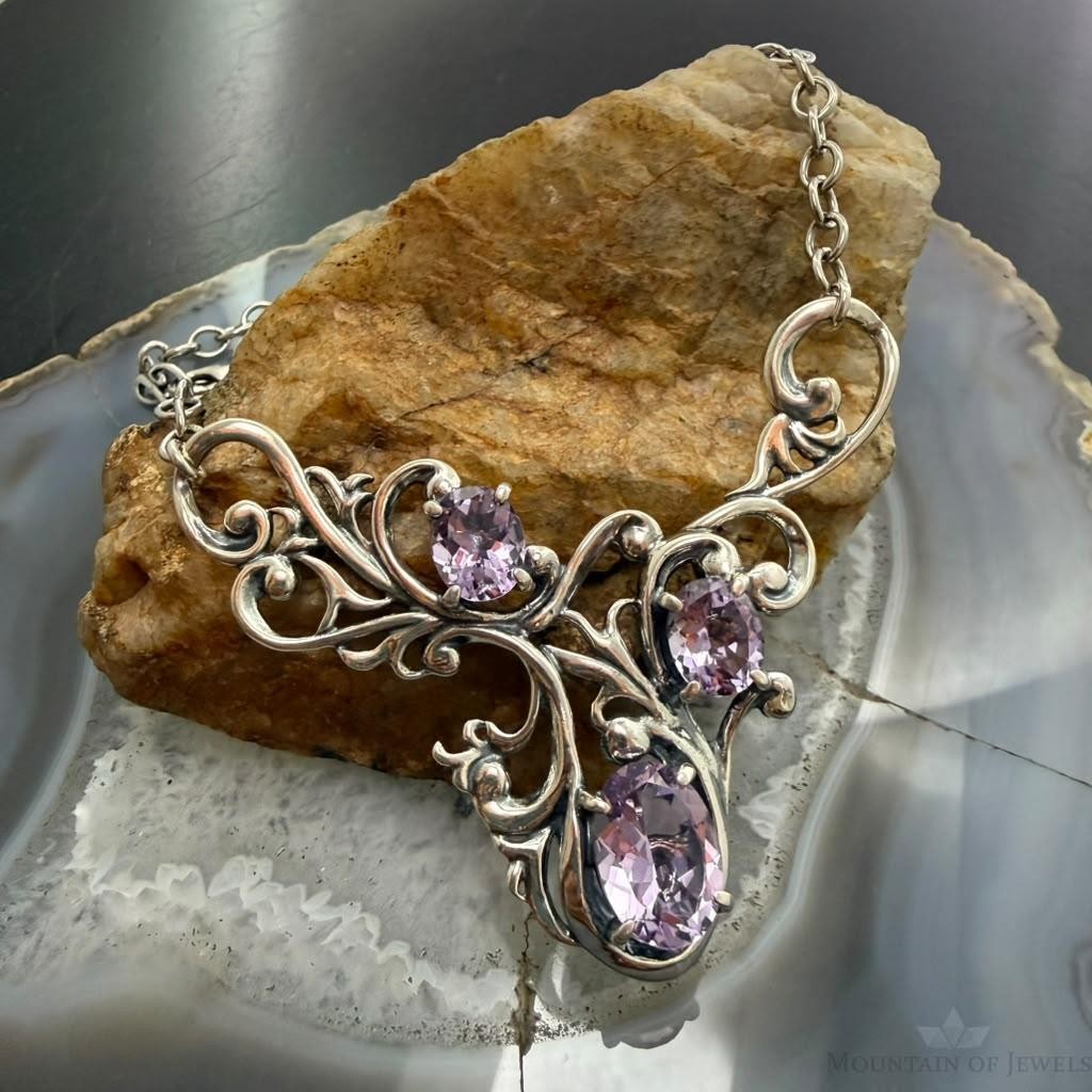 Carolyn Pollack Sterling Silver & Brass Faceted Amethyst 17.5" Swirl Decorated Necklace For Women