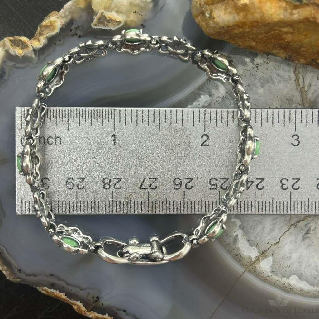 Carolyn Pollack Sterling Silver 7 Oval Variscite Decorated Link Bracelet For Women