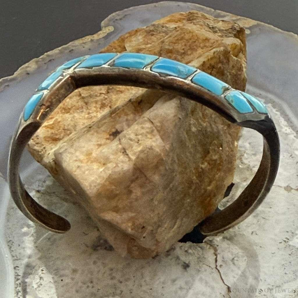 Vintage Native American Silver Inlay Turquoise Zigzag Bracelet For Women