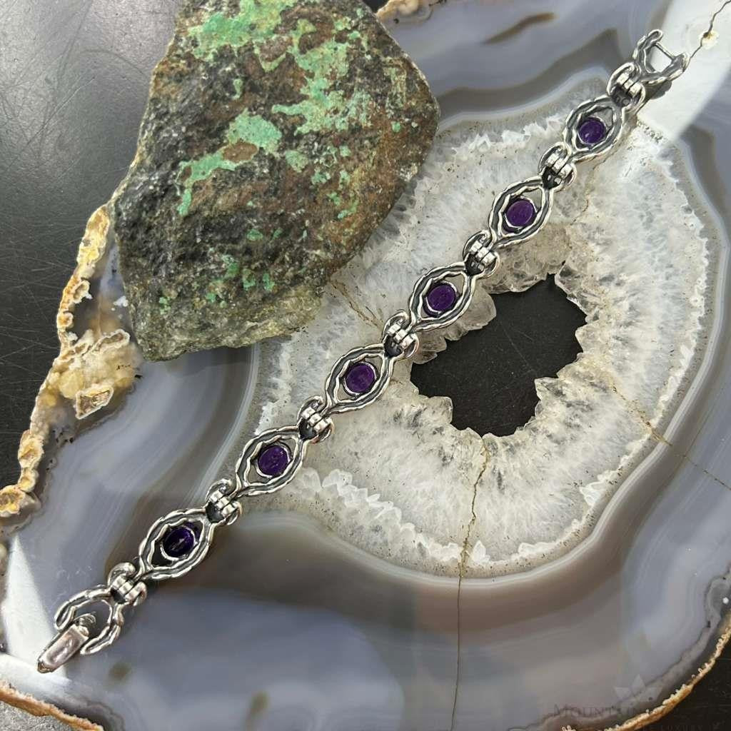 Carolyn Pollack Sterling Silver 6 Faceted Amethyst Link Bracelet For Women