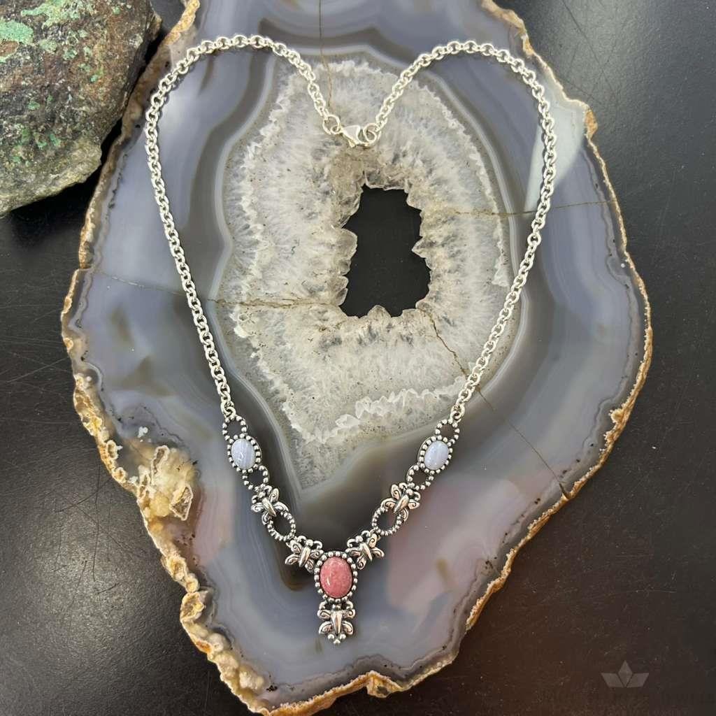 Carolyn Pollack Sterling Silver Blue Lace & Rhodochrosite Necklace For Women