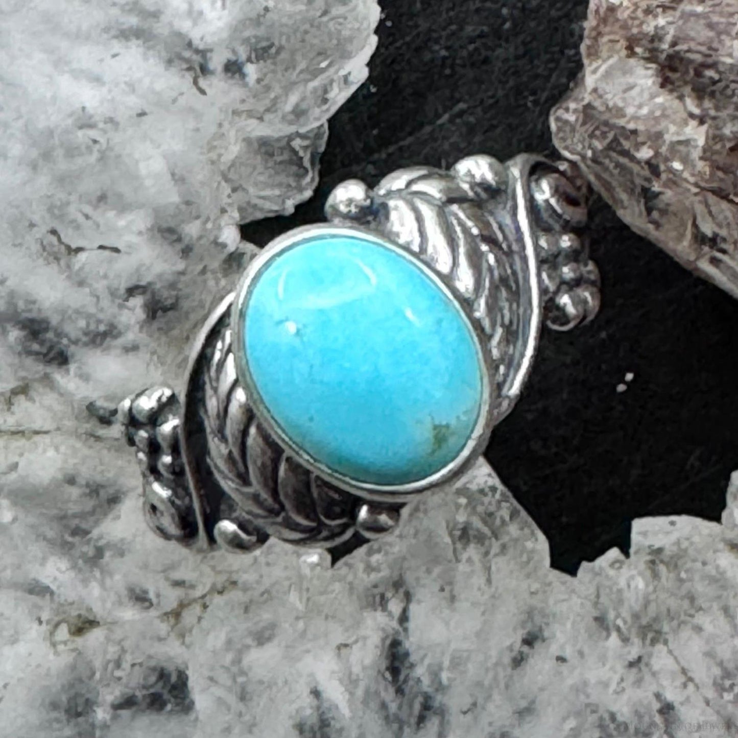 Carolyn Pollack Sterling Silver Oval Blue Turquoise Floral Ring Size 6 For Women