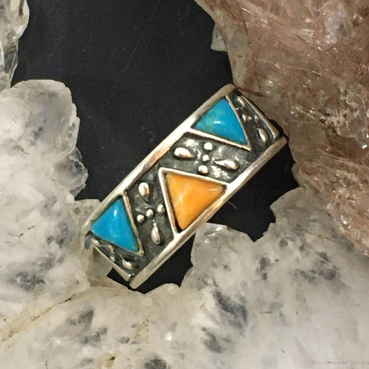 Carolyn Pollack Southwestern Style Sterling Silver Turquoise & Spiny Oyster Band Ring For Women