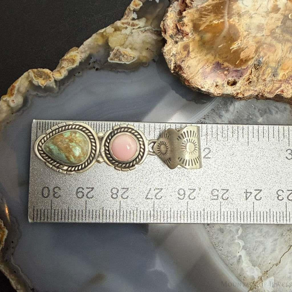Sterling Silver Southwestern Style Pink Conch & Turquoise Pendant For Women #3