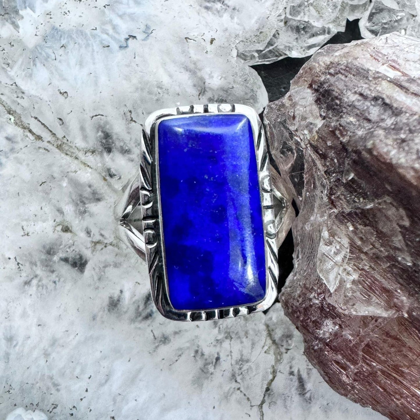 Native American Sterling Silver Lapis Bar Ring Size 6.25 For Women