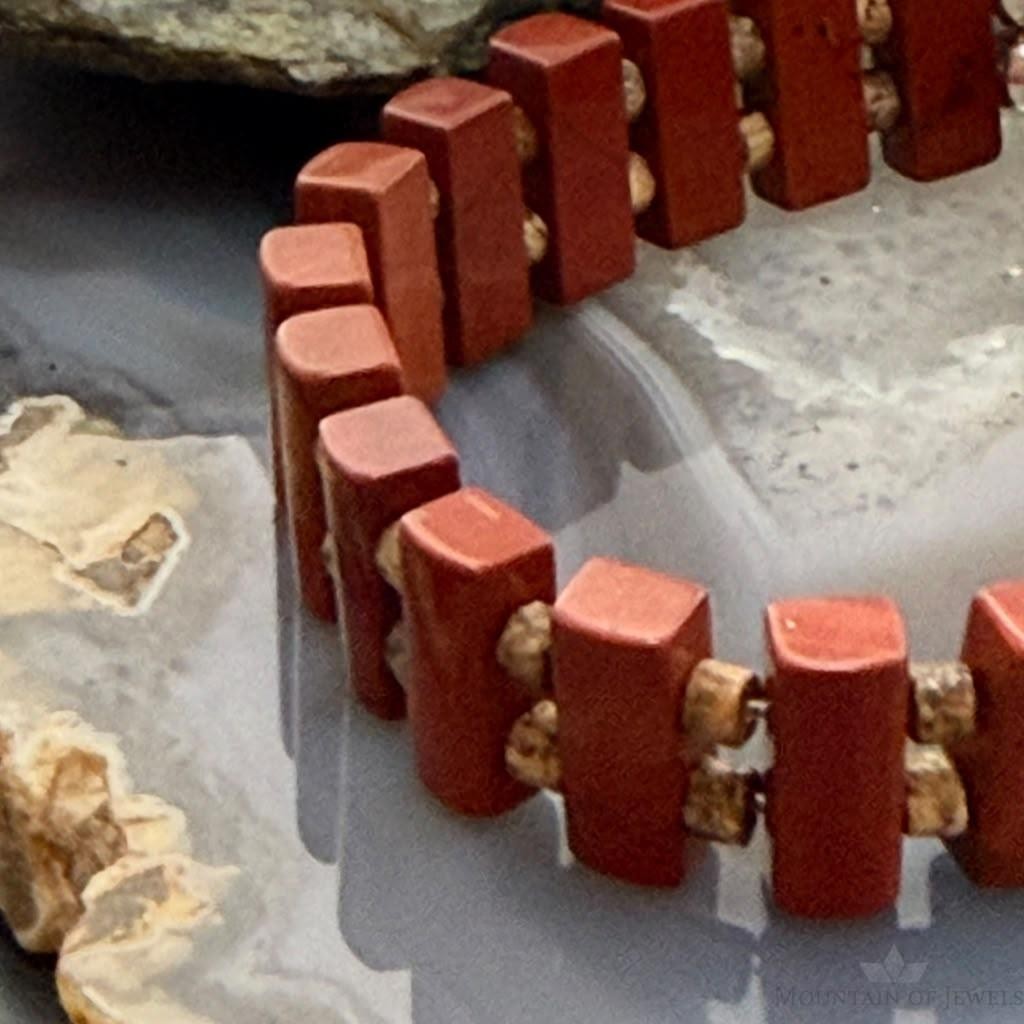 Carolyn Pollack Sterling Silver Rectangle Red Jasper Stretch Bracelet For Women