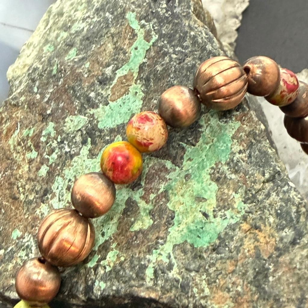 Southwestern Style Copper 6-8mm Navajo Pearl Beads & 6mm Jasper Stretch Bracelet For Women