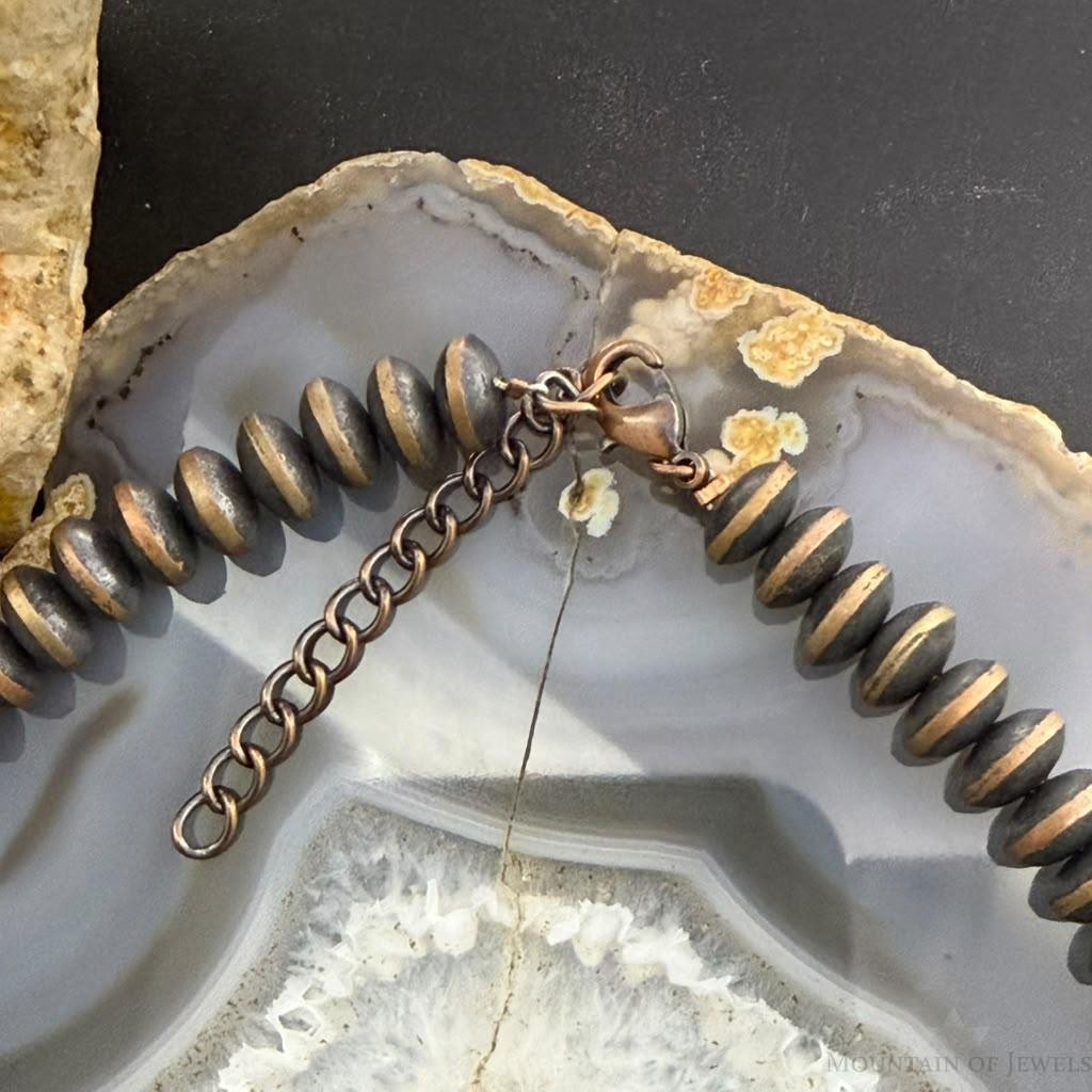 Southwestern Style Copper 8mm Navajo Pearl Saucer & Turquoise Disk Necklace For Women