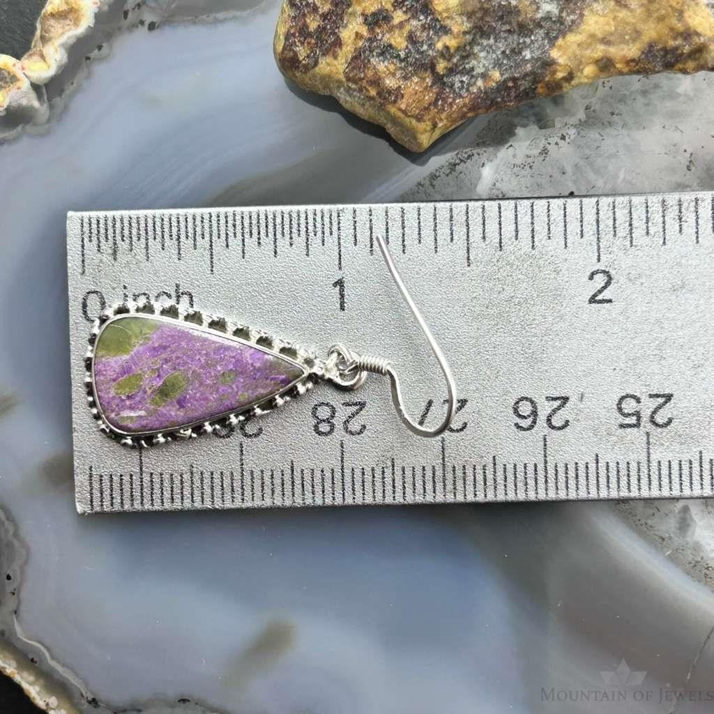 Sterling Silver Southwestern Style Teardrop Stichtite Dangle Earrings For Women