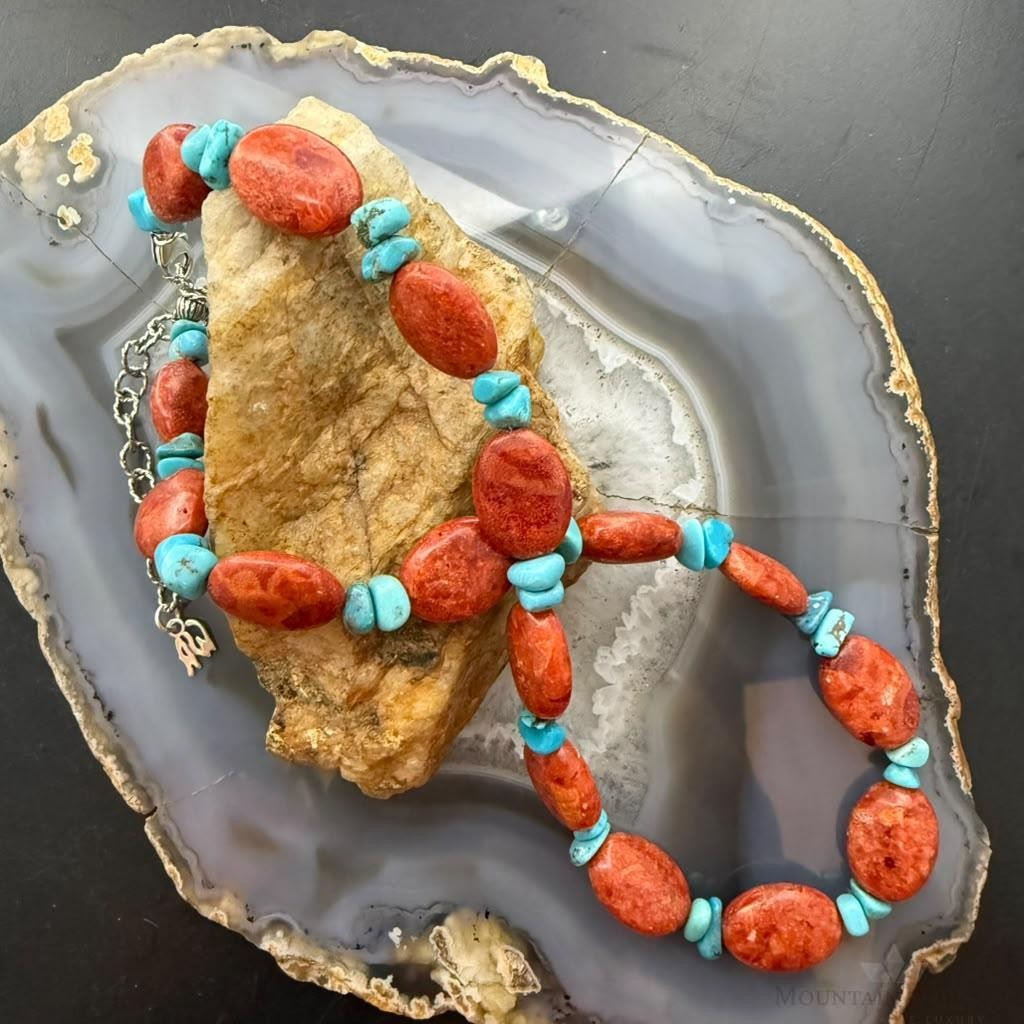Carolyn Pollack Sterling Silver Turquoise &Coral Beads Decorated16"-19" Necklace For Women