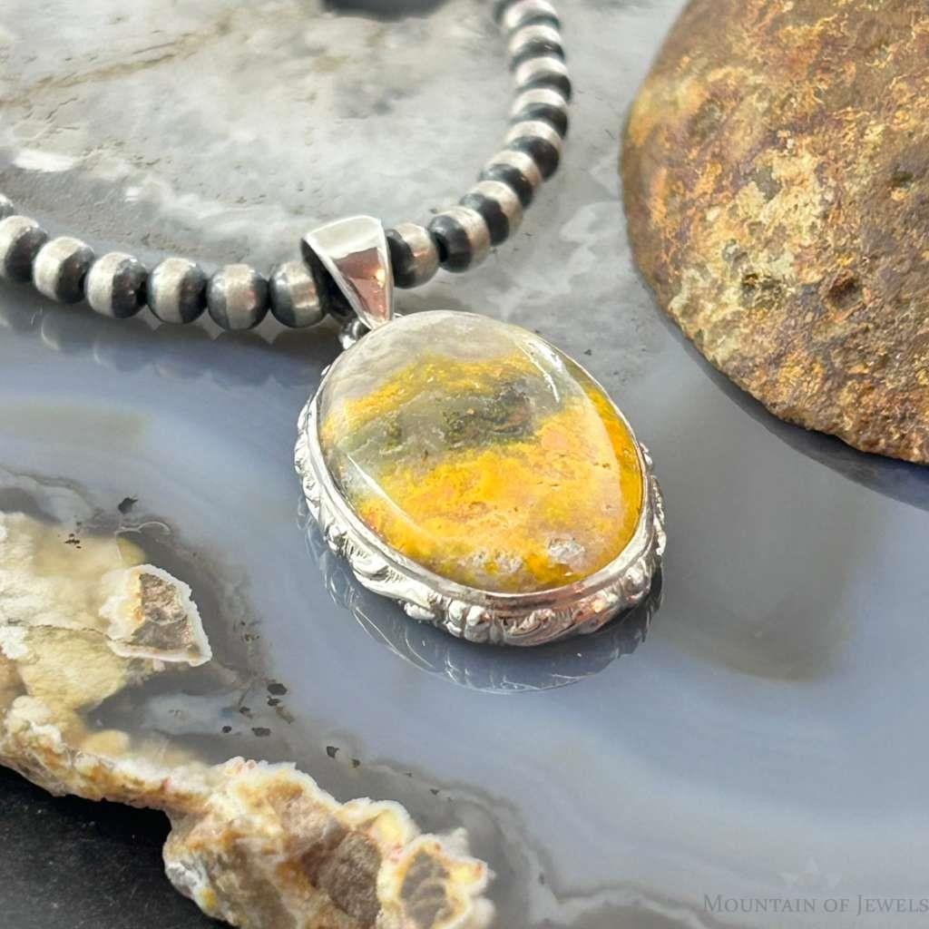 Sterling Silver Southwestern Style Oval Yellow Jasper Pendant For Women #1