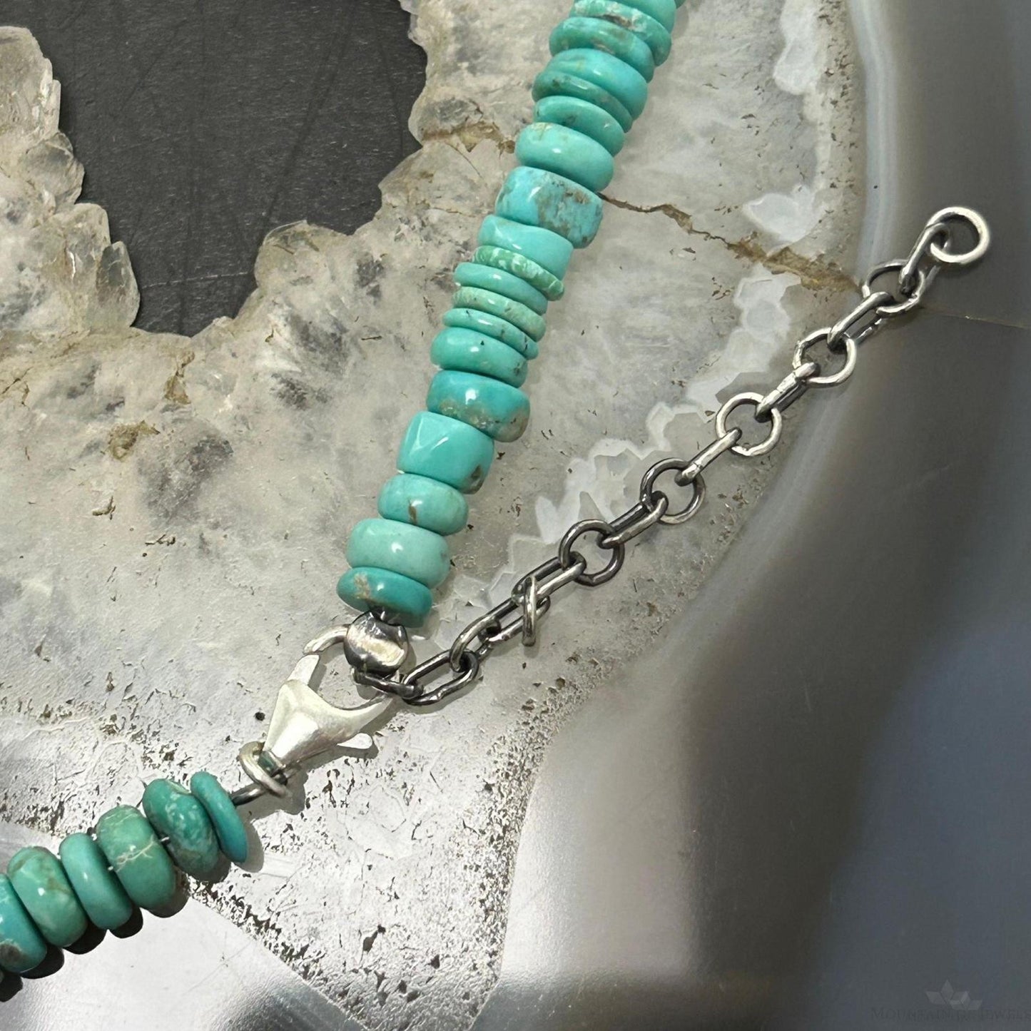 Sterling Silver Southwestern Style Turquoise Beads & Sterling Beads 18"-20" Necklace For Women