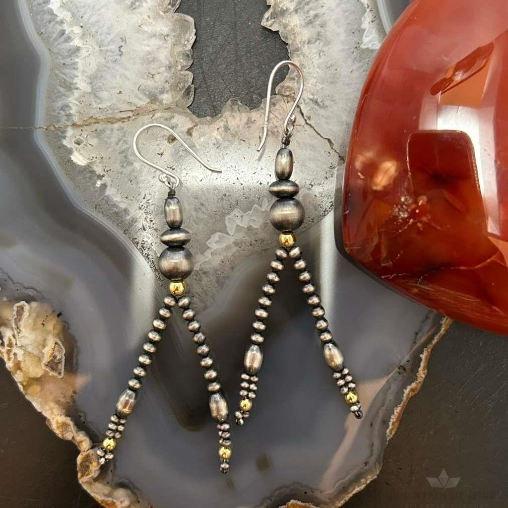 Various Sizes Navajo Pearl Beads Sterling Silver Dangle Earrings For Women