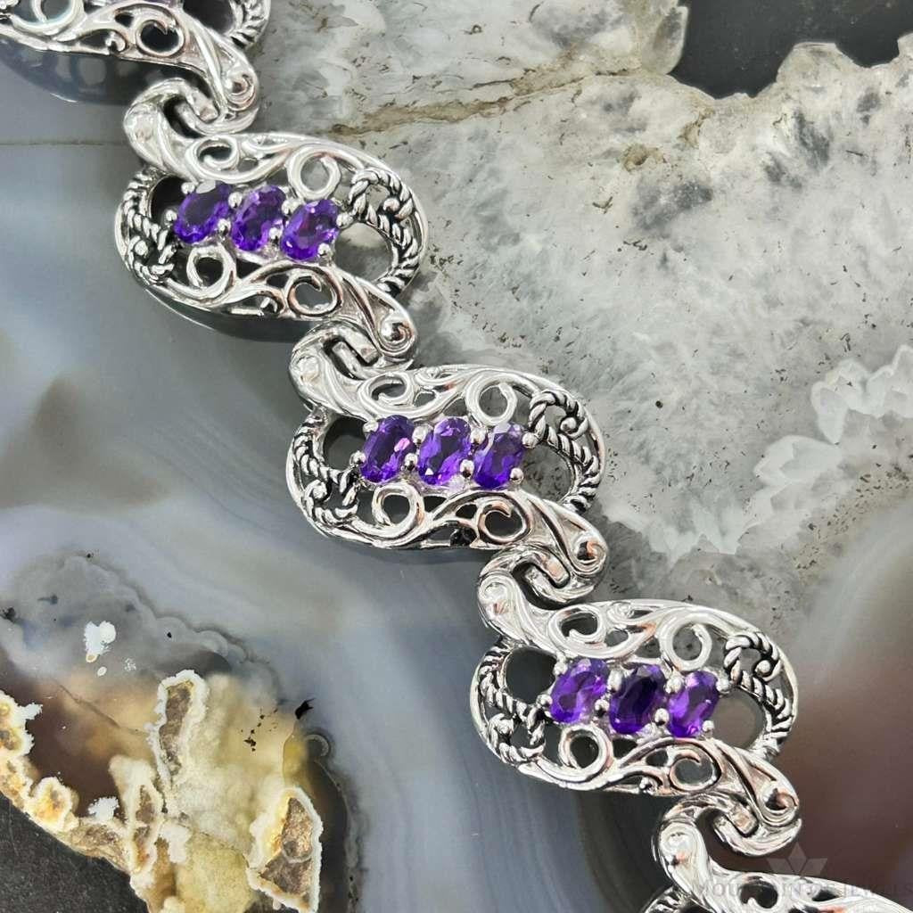 Carolyn Pollack Sterling Silver 18 Faceted Amethyst Foldover Link Bracelet For Women