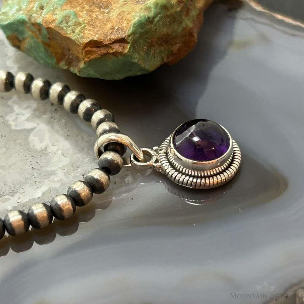 Sterling Silver Southwestern Style Round Amethyst Decorated Charm/Pendant For Women