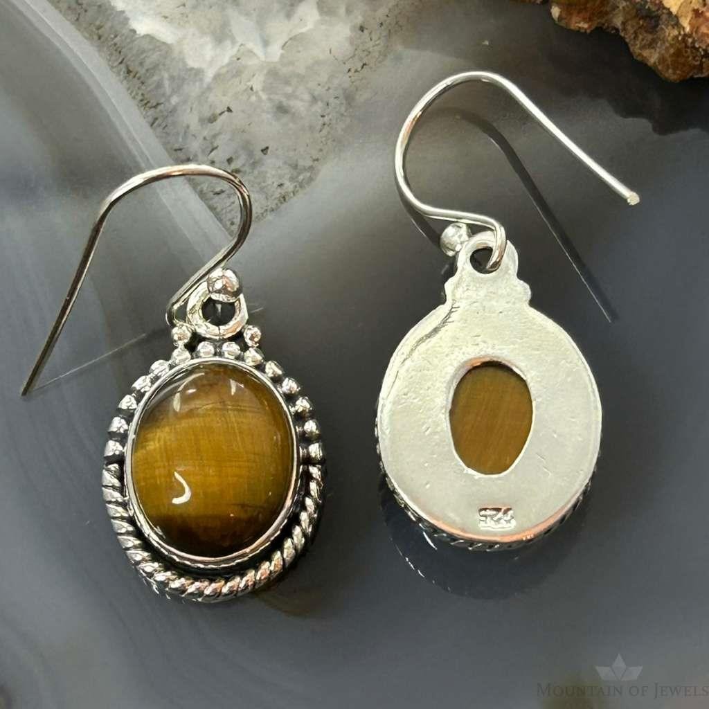 Sterling Silver Southwestern Style Oval Tiger's Eye Earrings For Women