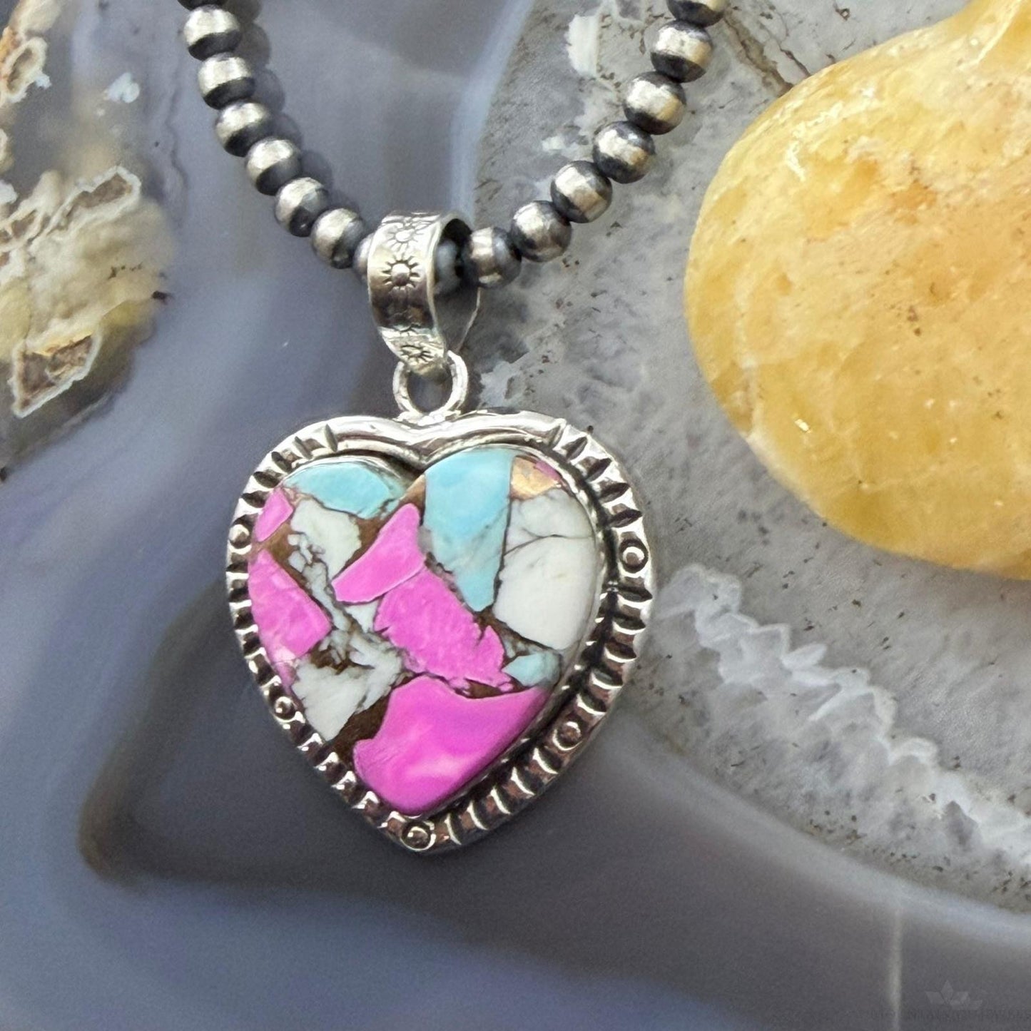 Sterling Silver Southwestern Style Cotton Candy Heart Pendant For Women #2