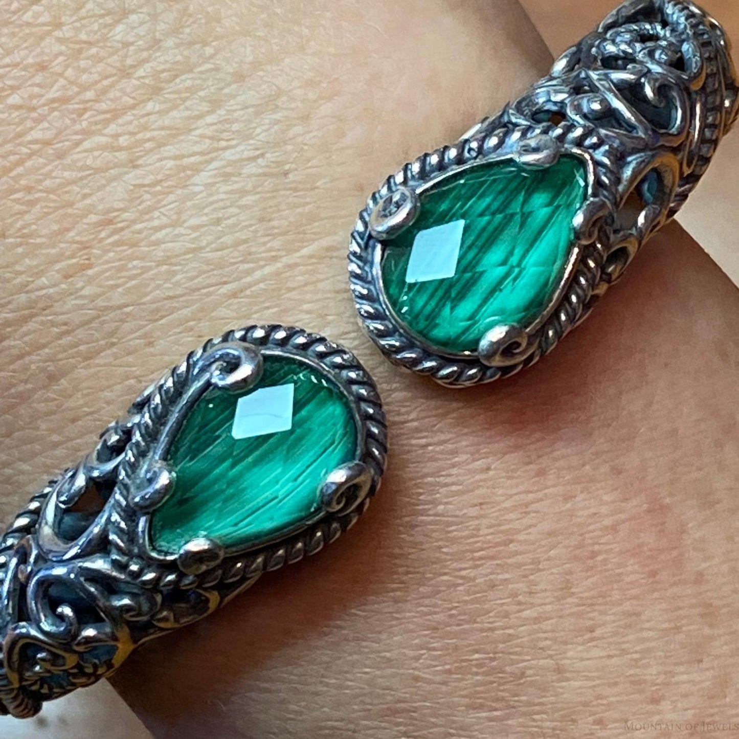 Carolyn Pollack Sterling Silver Malachite Doublet Decorated Hinged Bracelet For Women