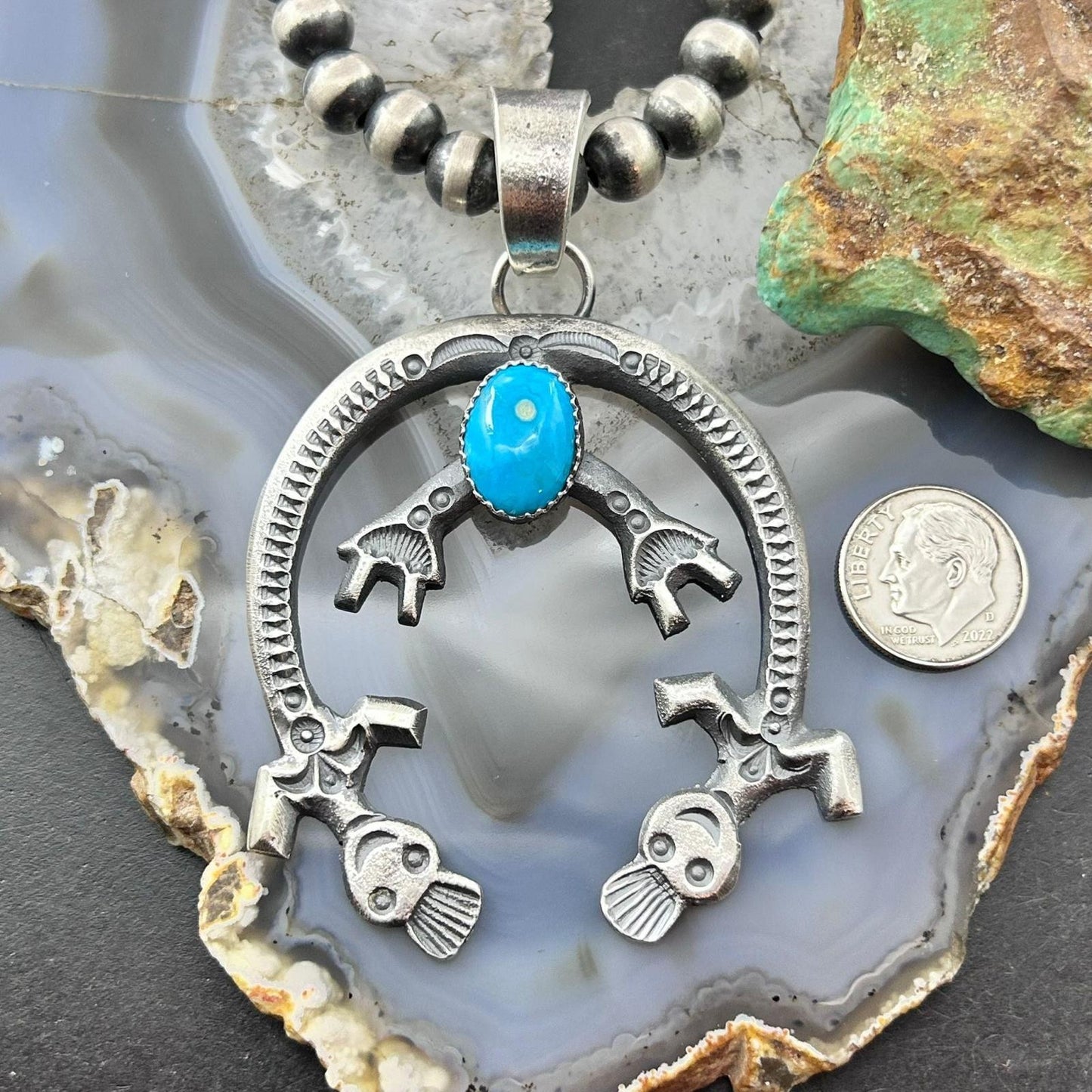 Eva & Linberg Billah Native American Sterling Silver Oval Turquoise Unisex Naja Pendant