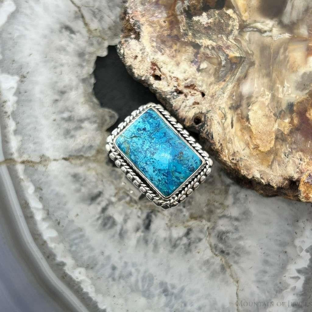 Sterling Silver Southwestern Style Rectangle Shattuckite Ring Size 7.25 For Women