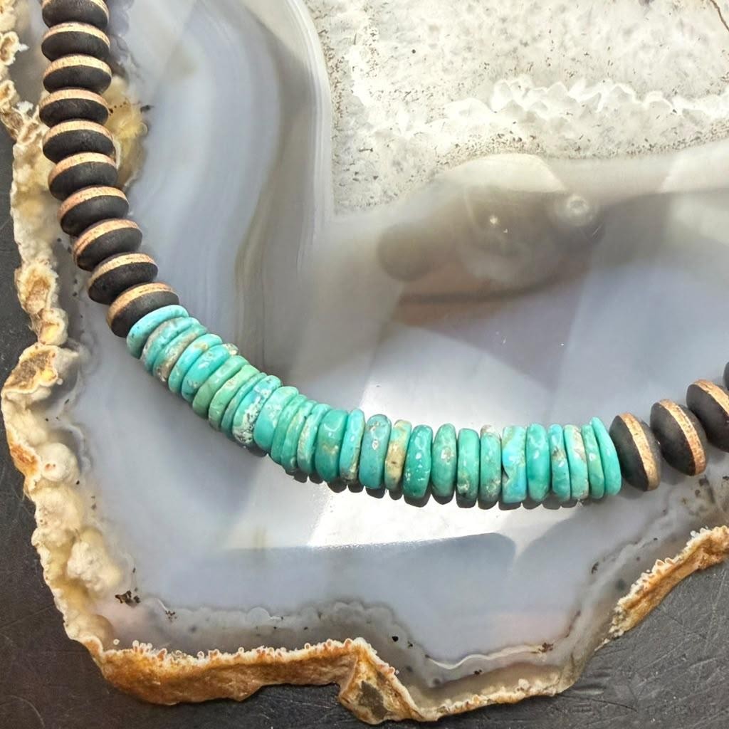 Southwestern Style Turquoise & 8mm Copper Navajo Pearl Saucer 18"-20" Necklace For Women