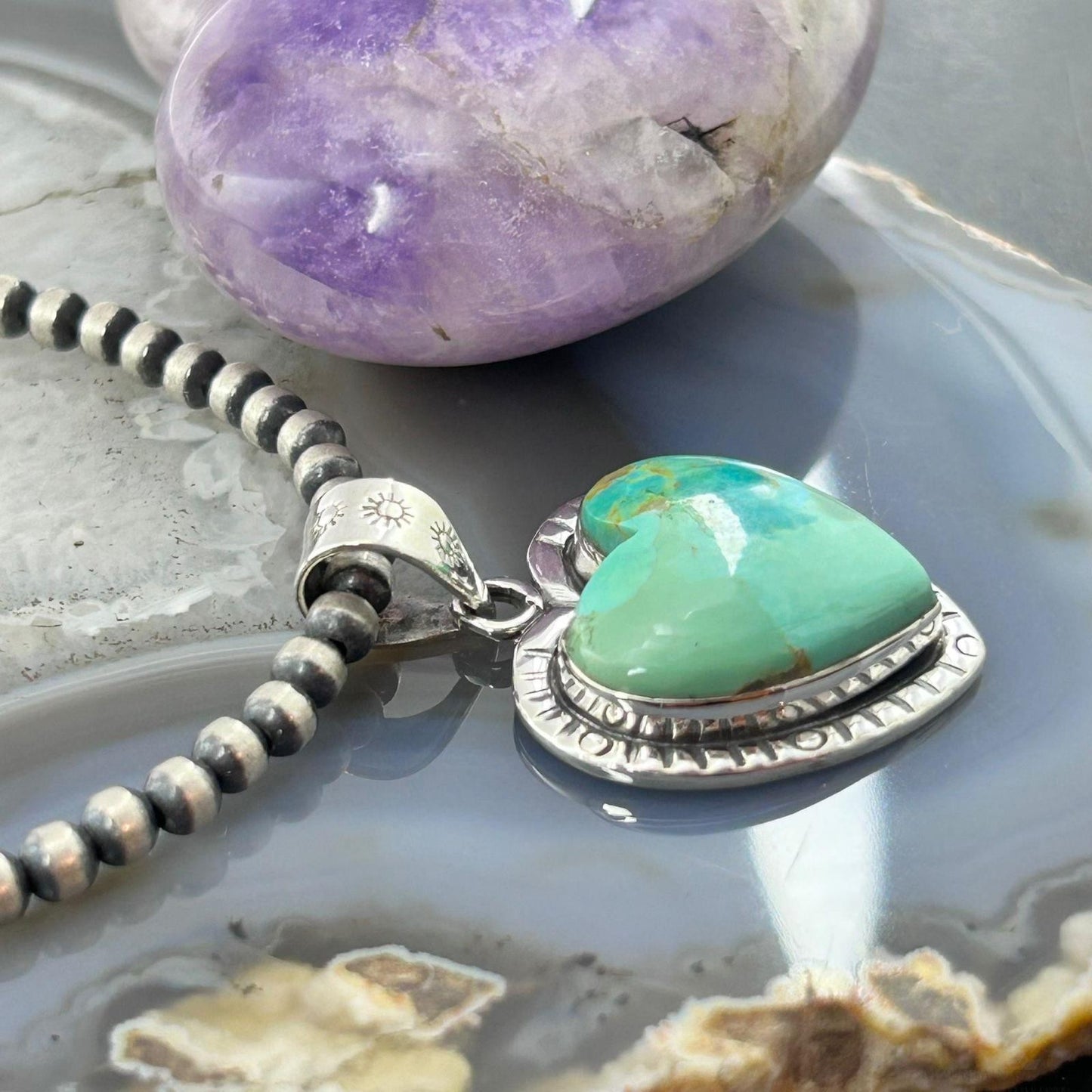 Sterling Silver Southwestern Style Turquoise Decorated Heart Pendant For Women