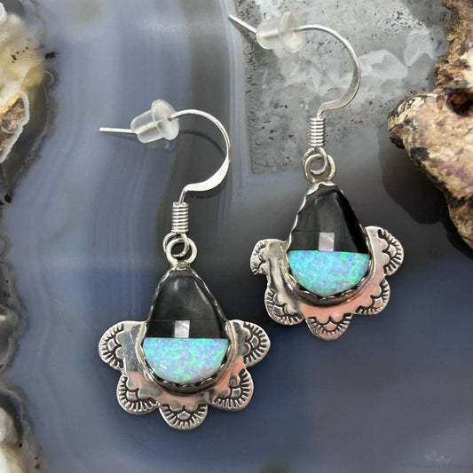 Clifton Aguilar Sterling Silver Teardrop Multistone Inlay Dangle Earrings For Women