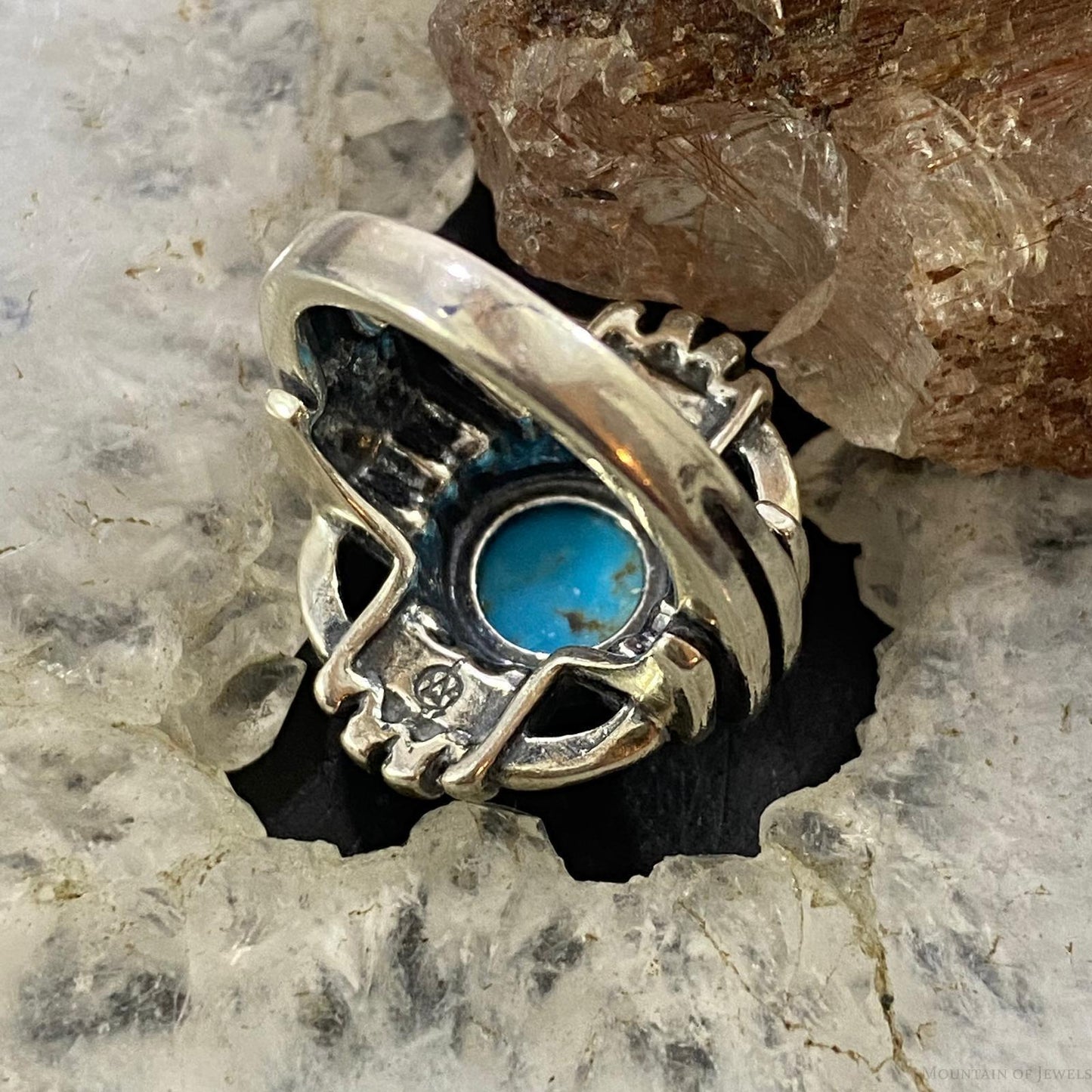 Carolyn Pollack Southwestern Style Sterling Silver Blue Turquoise Zia Symbol Ring For Women