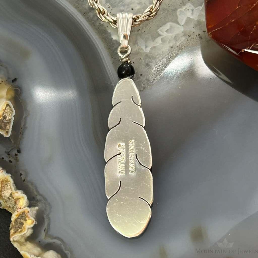 Anthony Gatewood Sterling Silver Onyx Beads Feather Pendant For Women