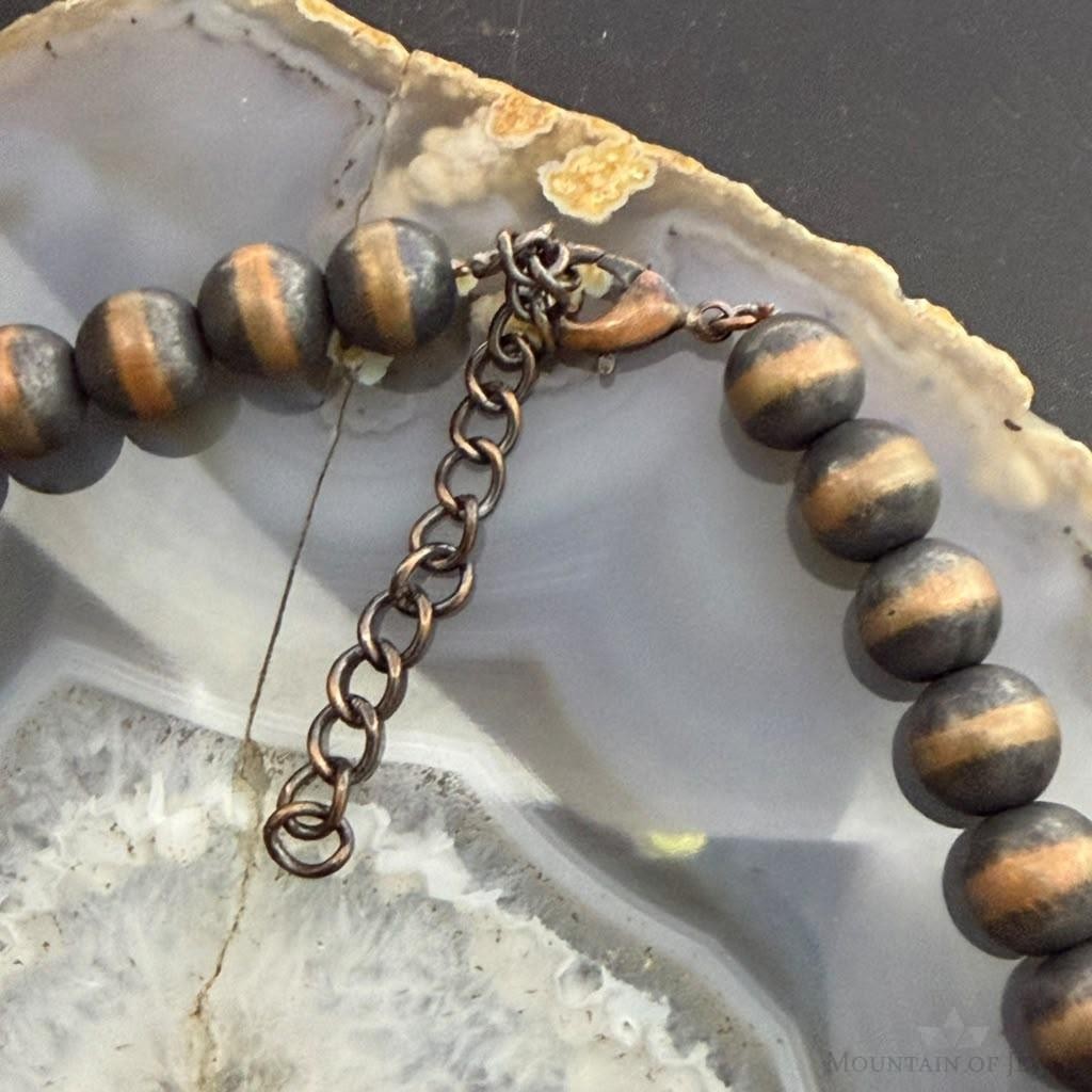 Southwestern Style Copper 8mm Navajo Pearl Beades & Turquoise 18"-20" Necklace For Women