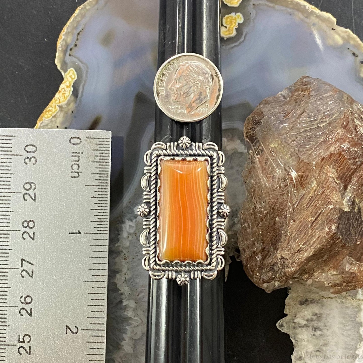 Carolyn Pollack Sterling Silver Elongated Rectangle Carnelian Ring Sz 8.5, 9.25