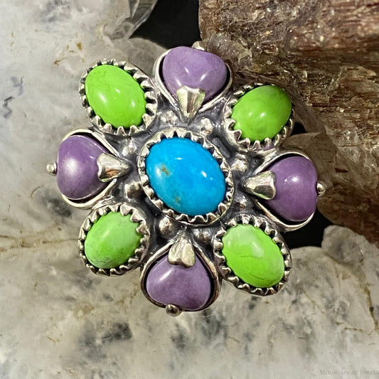 Carolyn Pollack Southwestern Style Sterling Silver Multistones Decorated Cluster Ring For Women