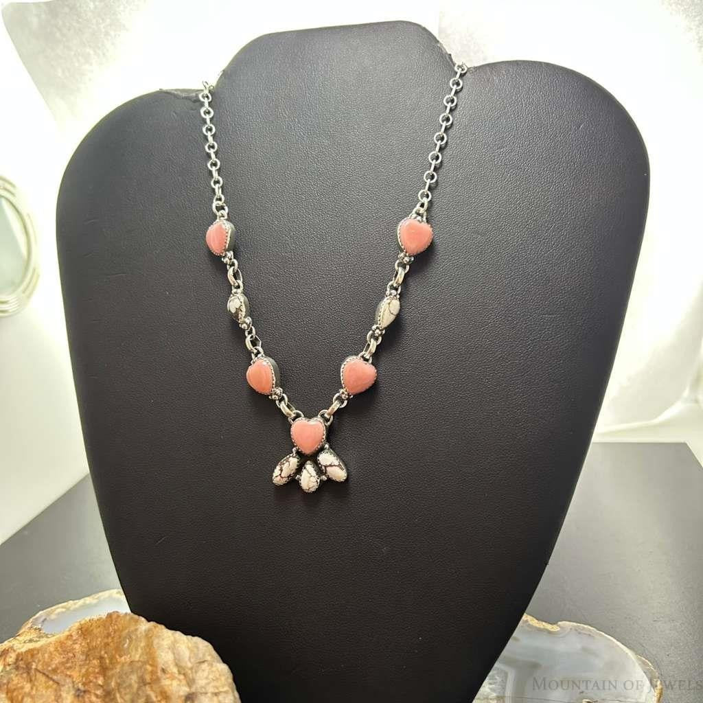 Sterling Silver Southwestern Style Pink Conch & Wild Horse Lariat 22" Necklace For Women