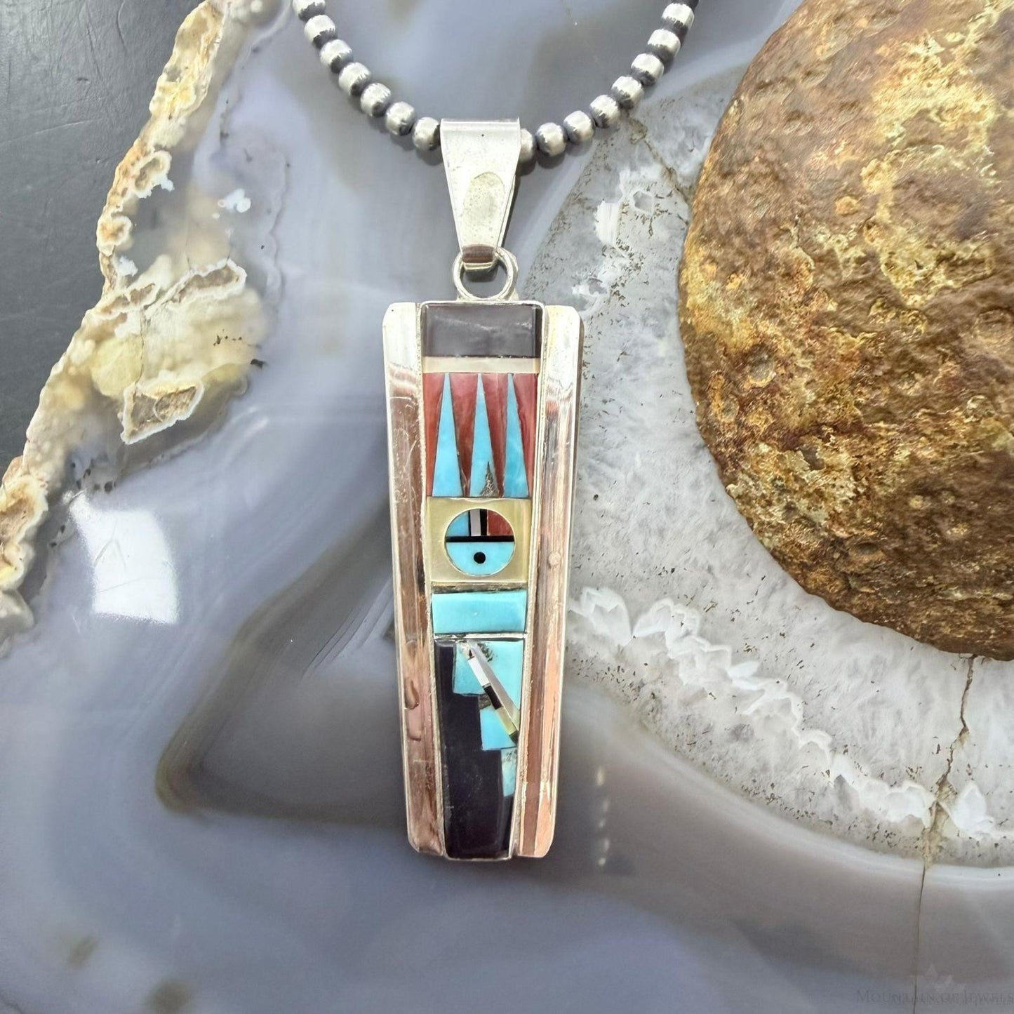 Raylan & Patty Edaakie Zuni Sterling Silver Multi Stone Inlay Pendant For Women