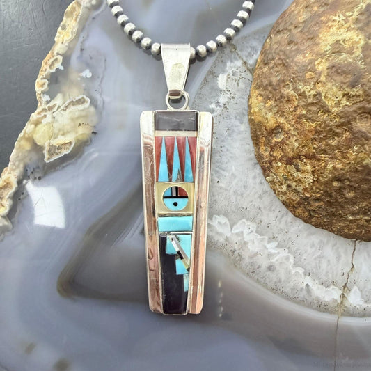 Raylan & Patty Edaakie Zuni Sterling Silver Multi Stone Inlay Pendant For Women