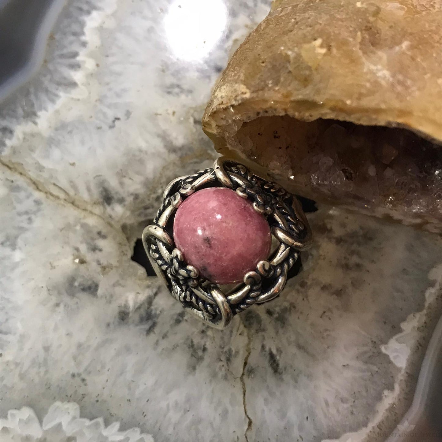 Carolyn Pollack Sterling Silver Oval Rhodonite Decorated Ring Size 9 For Women